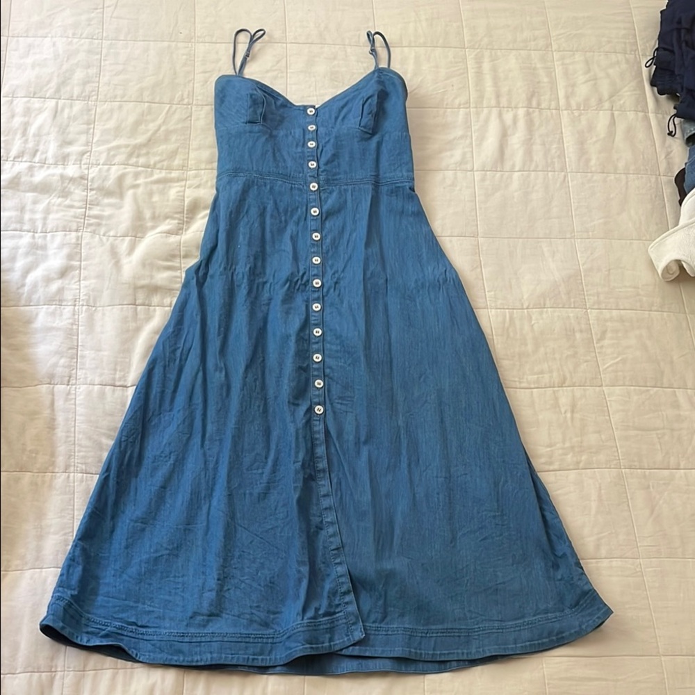 Denim Spaghetti Strap Button-Down Dress